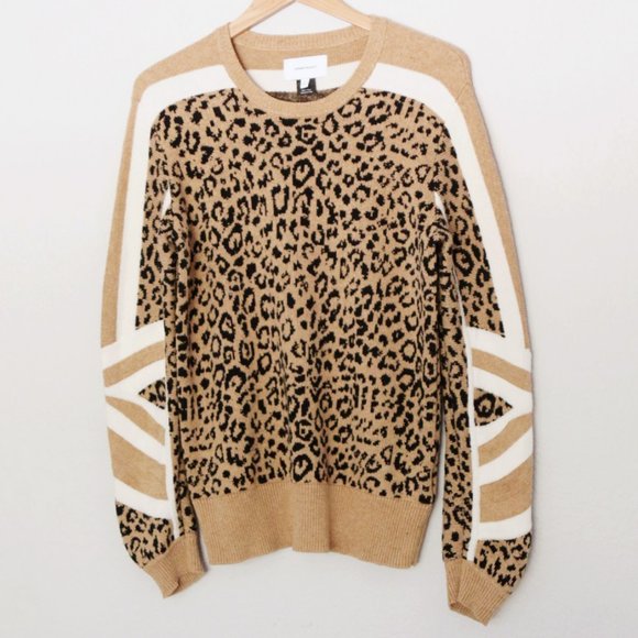 Current Elliott Duvall Leopard Animal Print Sweater 2 M Camel Black Cotton $328 - Picture 14 of 14